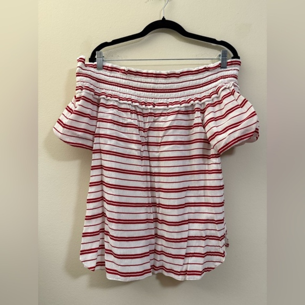 Club Monaco Red Striped Off the Shoulder Top -‎ 12